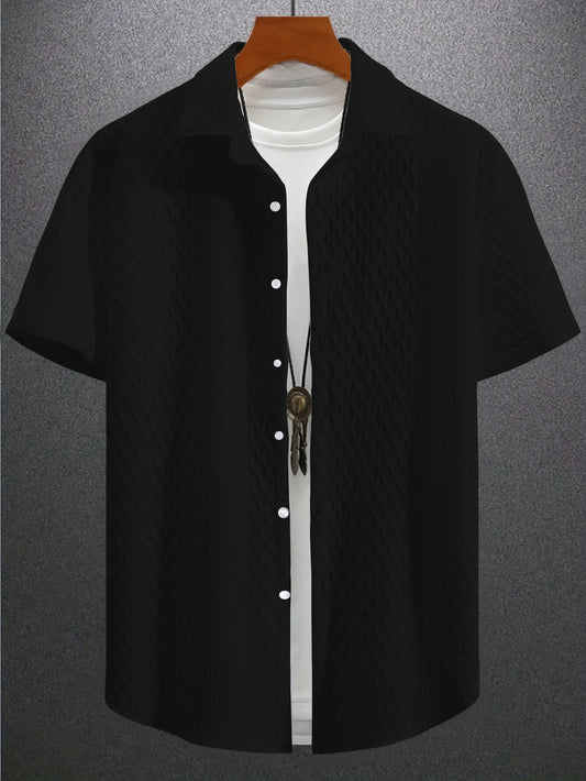 Eclano Men’s Casual Short-Sleeve Shirt – Vintage Jacquard Lapel