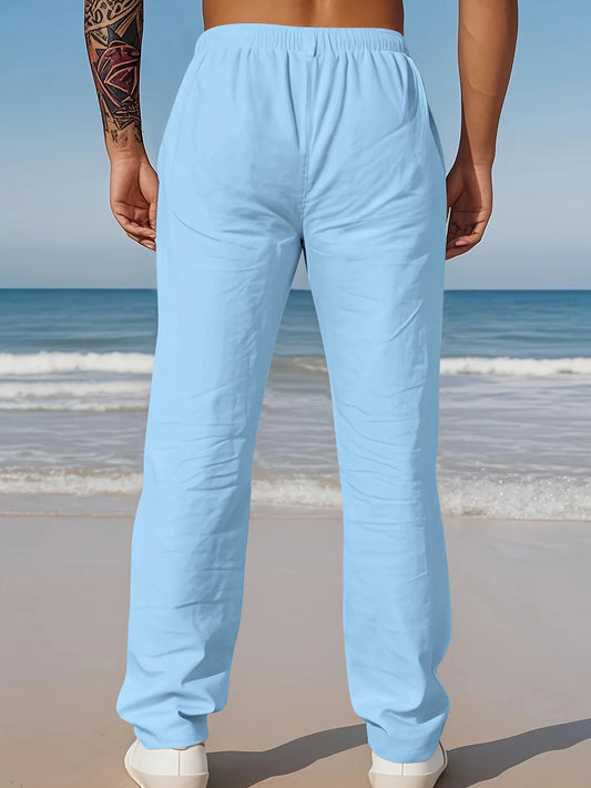 Eclano Men’s Summer Casual Pants – Lightweight Loose Fit Linen with Drawstring