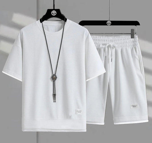 Eclano Men’s Summer Set – Waffle Short Sleeve T-shirt + Five-point Shorts