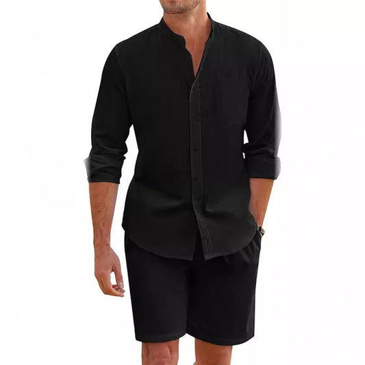 Eclano Men’s 2-Piece Set – Cotton Linen Shirt & Shorts