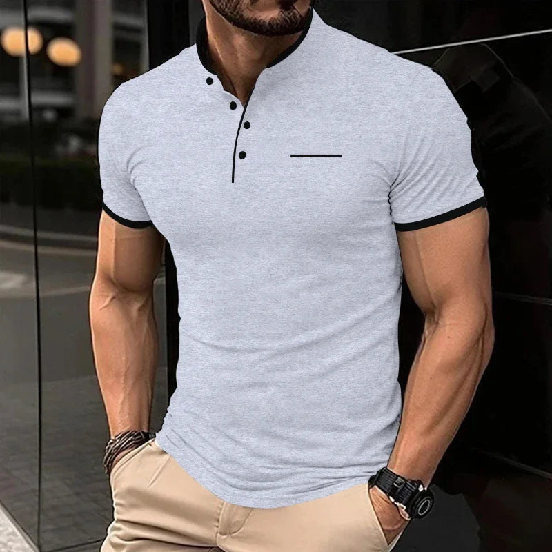 Eclano Men’s Polo T-Shirt – Stand-Up Collar, Short Sleeve, Wrinkle-Resistant and Versatile