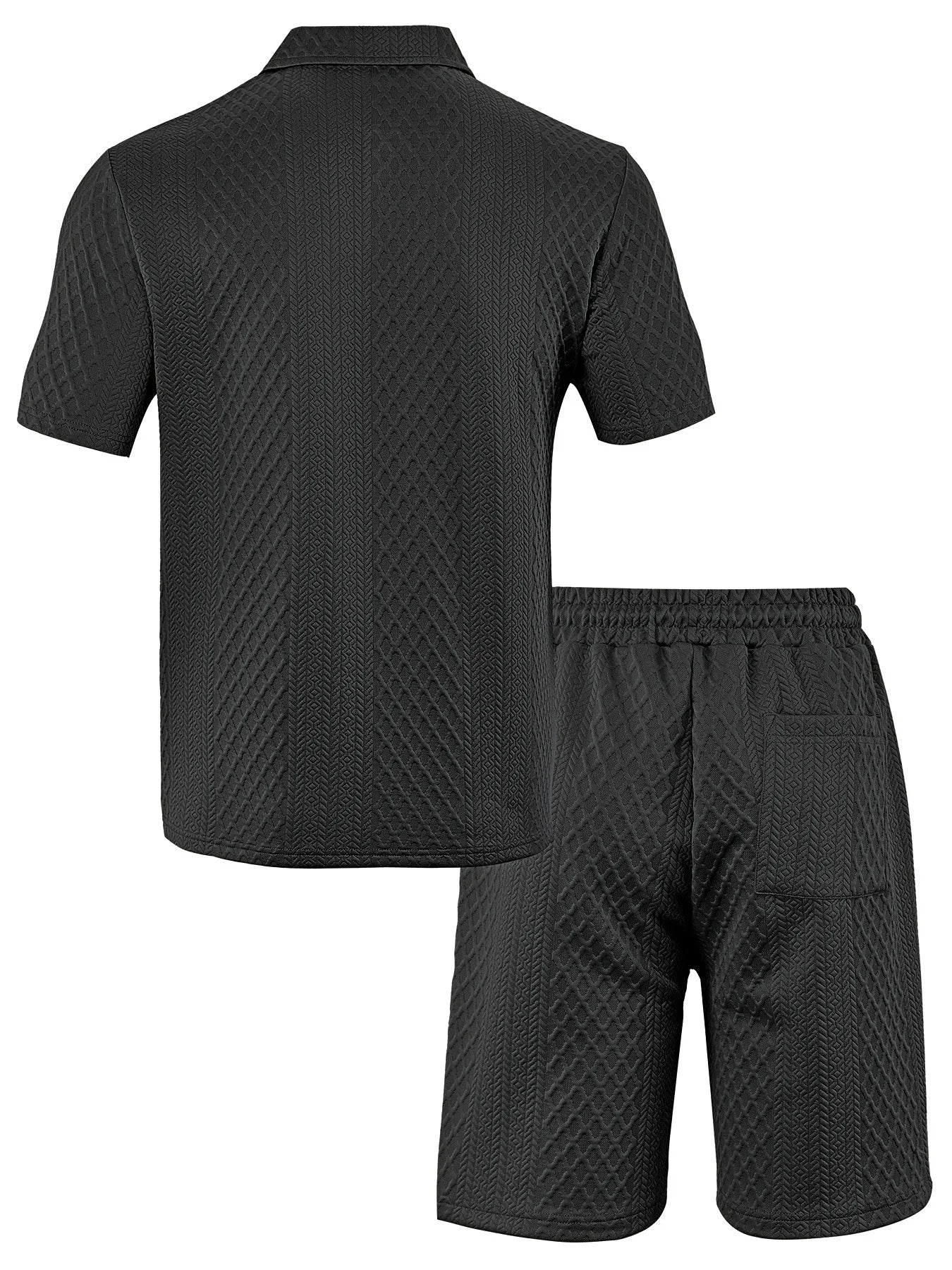 Eclano Men’s Jacquard Polo Set – Short Sleeve Polo Shirt with Lapel & Casual Shorts