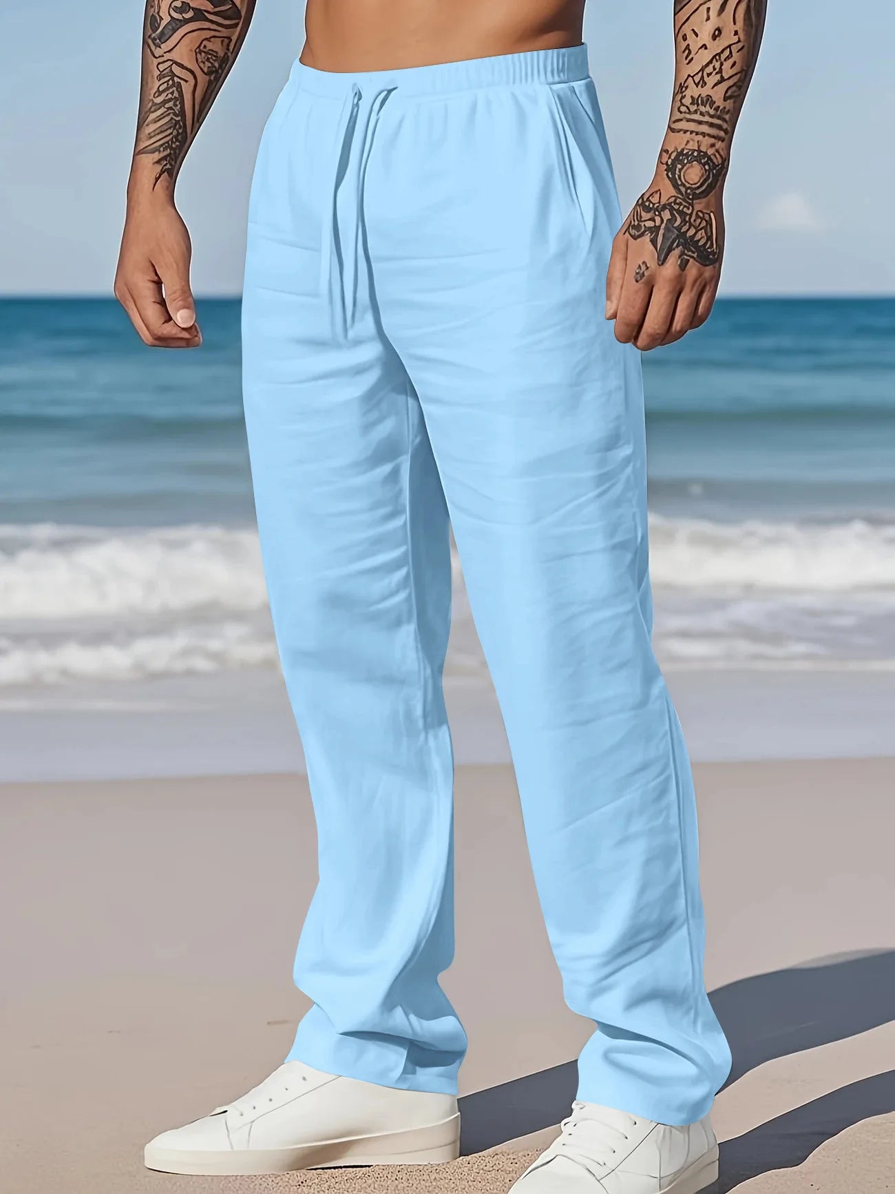 Eclano Men’s Summer Casual Pants – Lightweight Loose Fit Linen with Drawstring