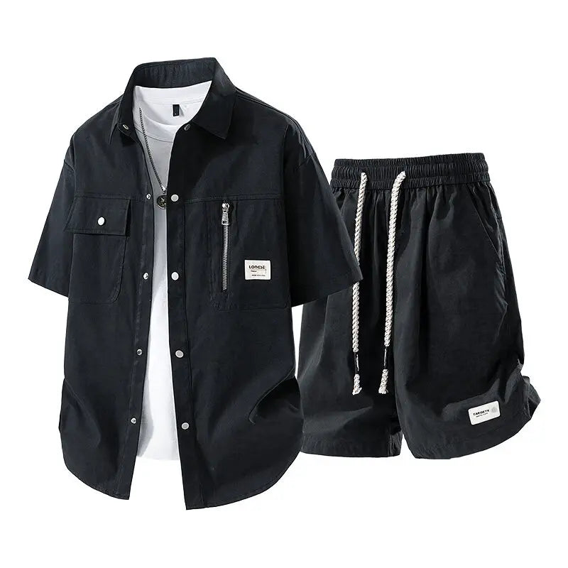 Eclano Men’s Summer Set – Short Sleeve Shirt & Casual Shorts with Pockets