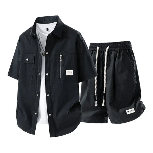 Eclano Men’s Summer Set – Short Sleeve Shirt & Casual Shorts with Pockets