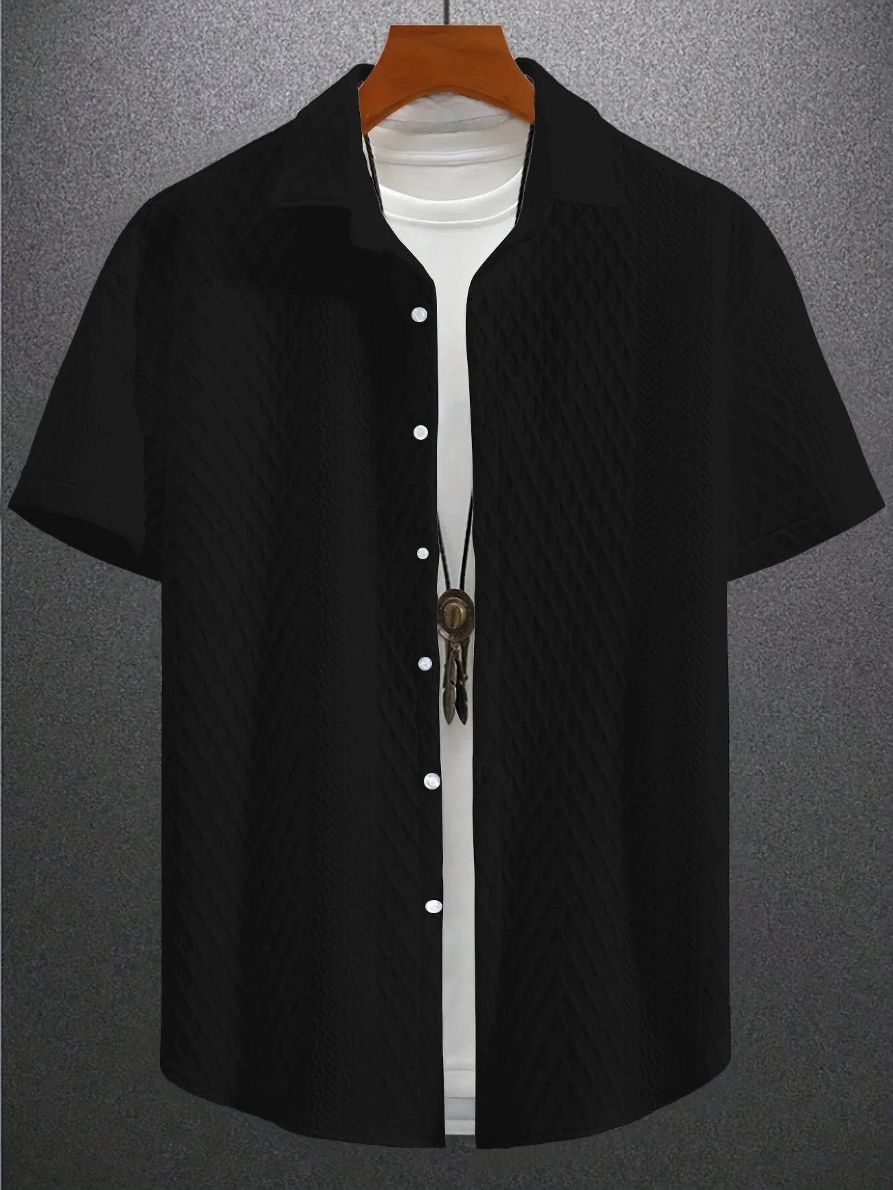 Eclano Men’s Casual Short-Sleeve Shirt – Vintage Jacquard Lapel