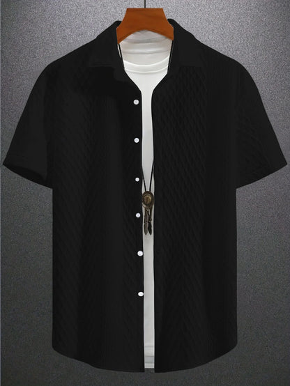 Eclano Men’s Casual Short-Sleeve Shirt – Vintage Jacquard Lapel