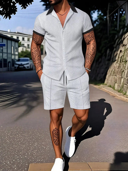 Eclano Men’s Casual Polo Set – 3D Digital Print Polo Shirt & Shorts