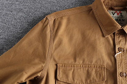 Eclano Men’s Autumn Retro Khaki Work Shirt – Long Sleeve with 3D Pocket