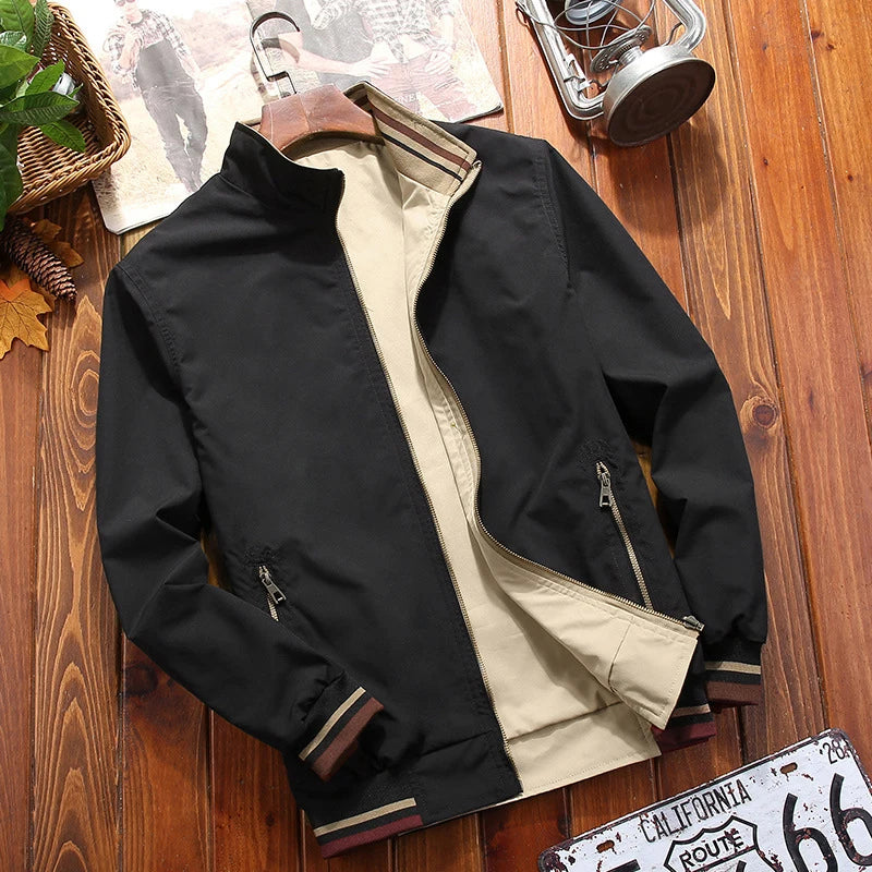 Eclano Men’s Reversible Bomber Jacket – Stand Collar Casual Windbreaker
