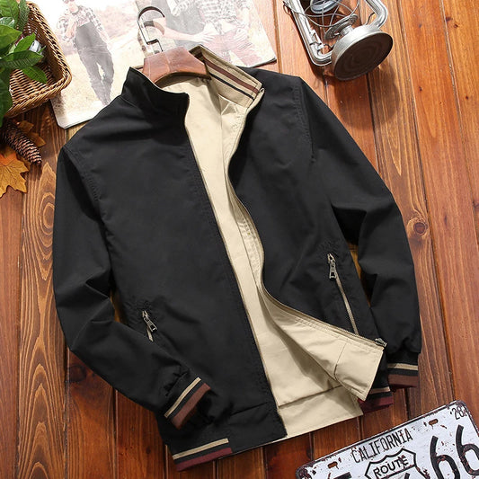 Eclano Men’s Reversible Bomber Jacket – Stand Collar Casual Windbreaker