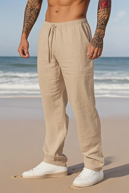 Eclano Men’s Summer Casual Pants – Lightweight Loose Fit Linen with Drawstring