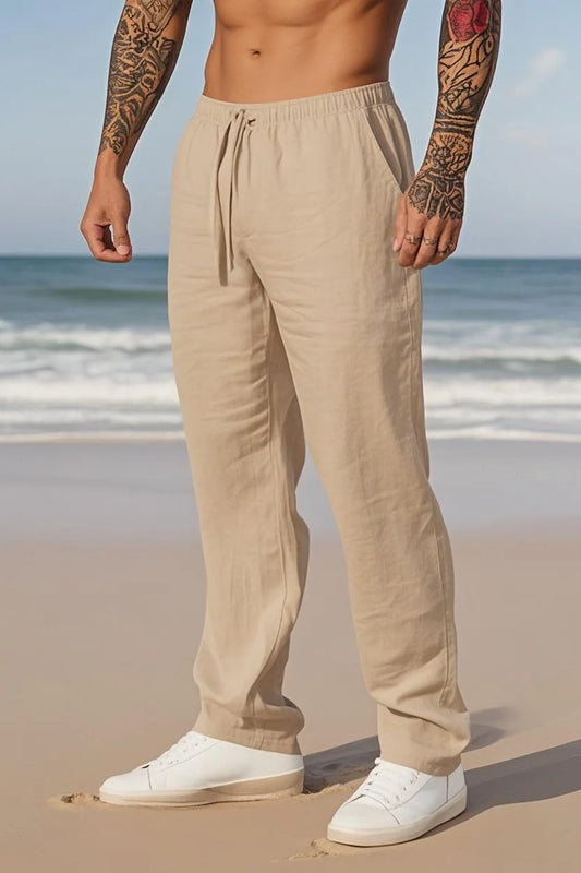 Eclano Men’s Summer Casual Pants – Lightweight Loose Fit Linen with Drawstring