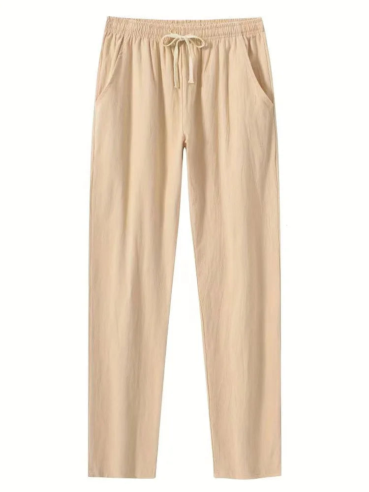 Eclano Men’s Summer Casual Pants – Lightweight Loose Fit Linen with Drawstring