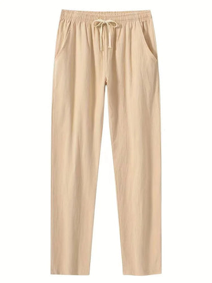 Eclano Men’s Summer Casual Pants – Lightweight Loose Fit Linen with Drawstring