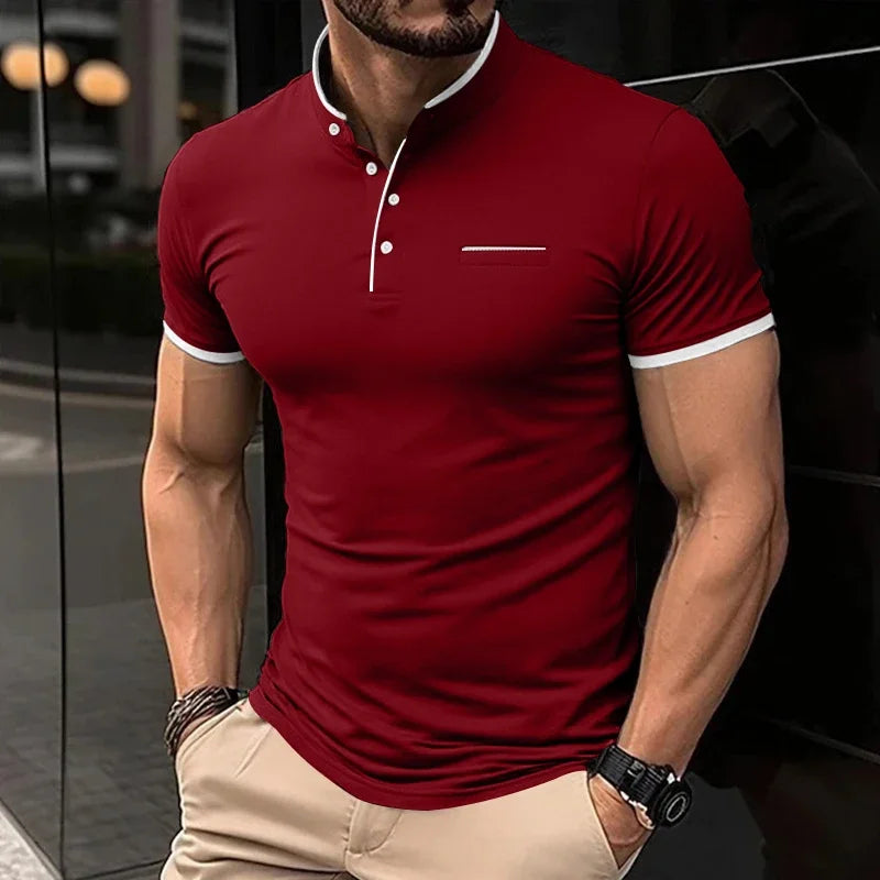 Eclano Men’s Polo T-Shirt – Stand-Up Collar, Short Sleeve, Wrinkle-Resistant and Versatile