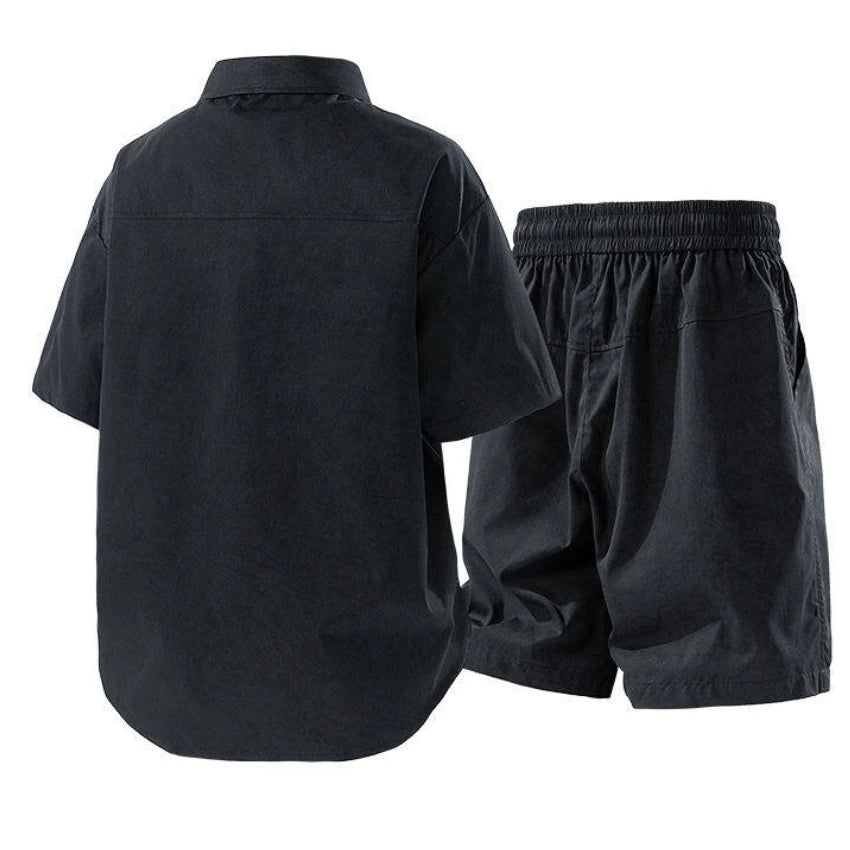 Eclano Men’s Summer Set – Short Sleeve Shirt & Casual Shorts with Pockets