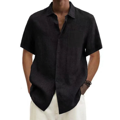Eclano Men’s Cotton Linen Shirt – Short Sleeve with Turn-Down Collar
