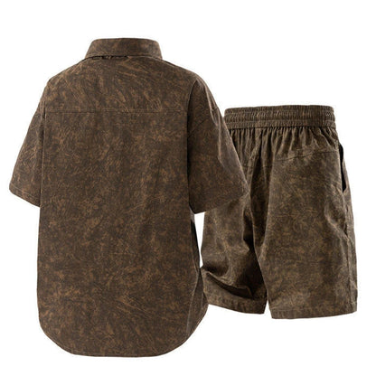 Eclano Men’s Summer Set – Short Sleeve Shirt & Casual Shorts with Pockets