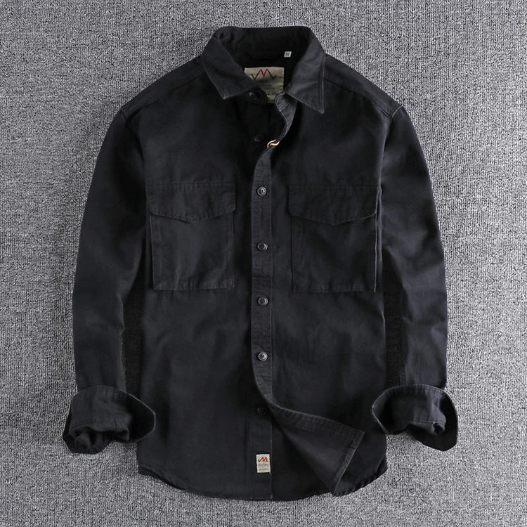 Eclano Men’s Autumn Retro Khaki Work Shirt – Long Sleeve with 3D Pocket
