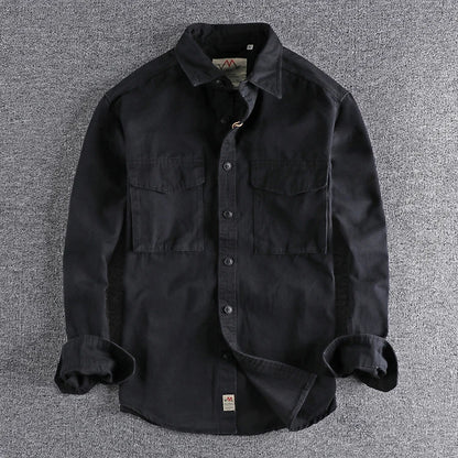 Eclano Men’s Autumn Retro Khaki Work Shirt – Long Sleeve with 3D Pocket