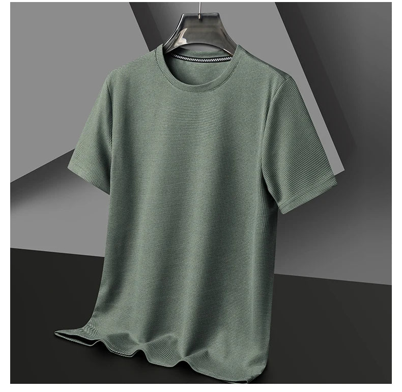 Eclano Men’s Summer Waffle Texture T-Shirt – Short Sleeve with Round Neck