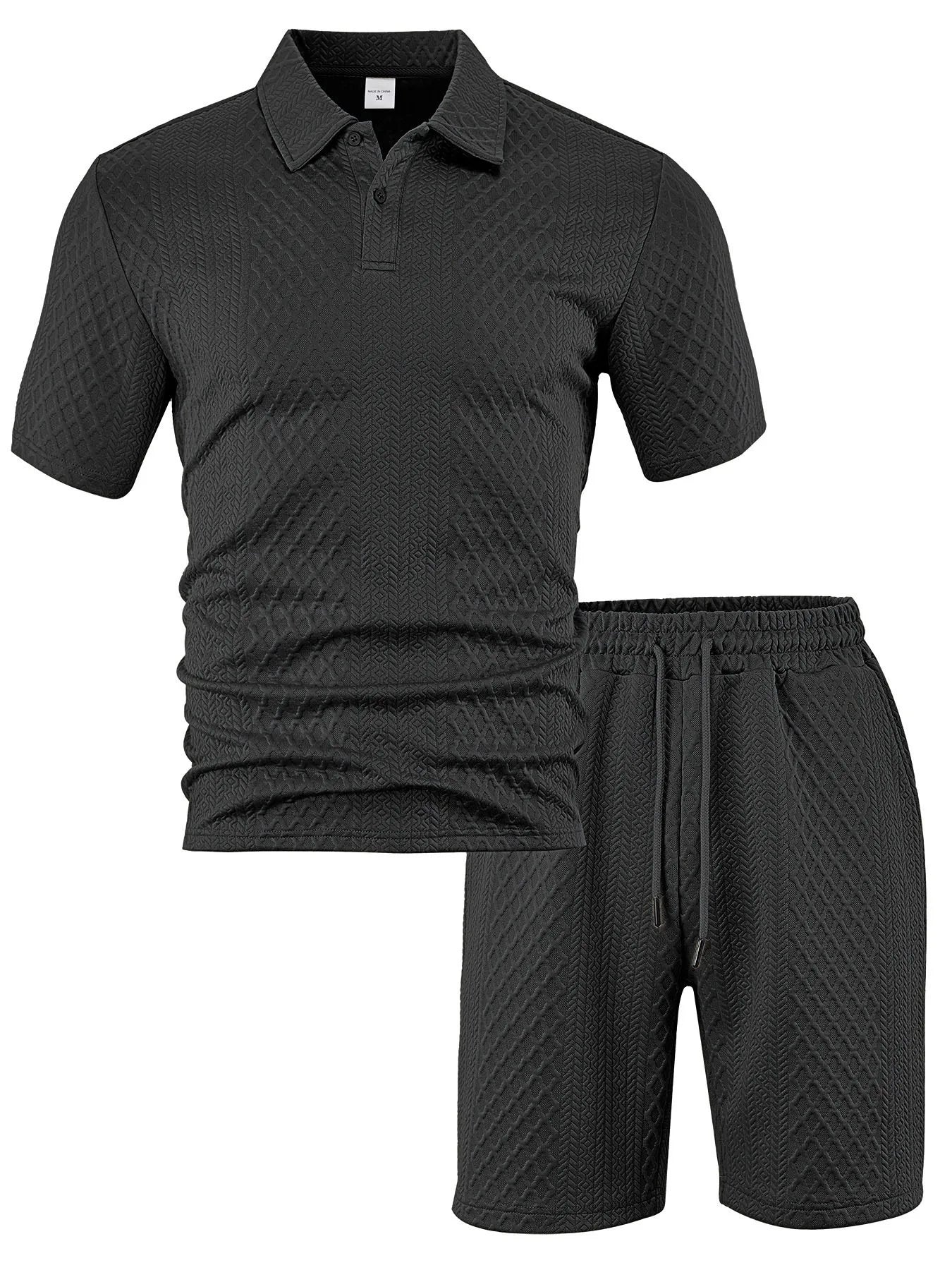 Eclano Men’s Jacquard Polo Set – Short Sleeve Polo Shirt with Lapel & Casual Shorts