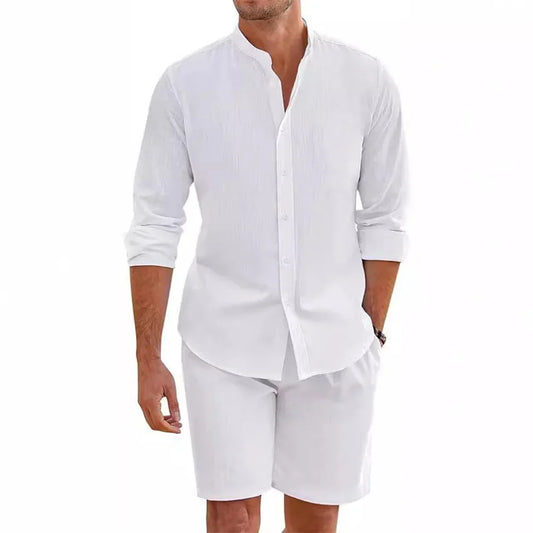 Eclano Men’s 2-Piece Set – Cotton Linen Shirt & Shorts