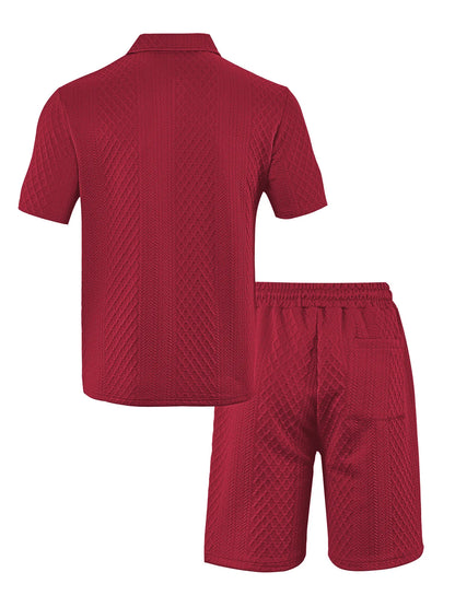 Eclano Men’s Jacquard Polo Set – Short Sleeve Polo Shirt with Lapel & Casual Shorts