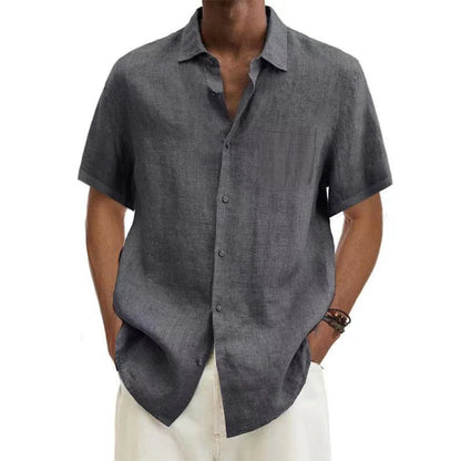 Eclano Men’s Cotton Linen Shirt – Short Sleeve with Turn-Down Collar