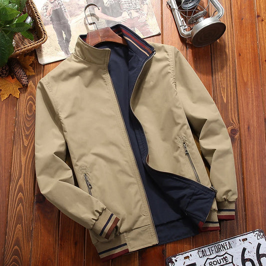Eclano Men’s Reversible Bomber Jacket – Stand Collar Casual Windbreaker