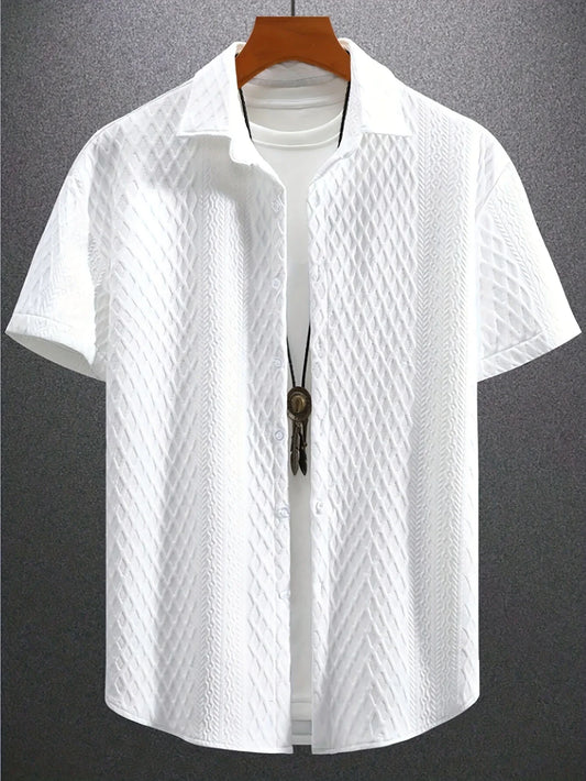 Eclano Men’s Casual Short-Sleeve Shirt – Vintage Jacquard Lapel