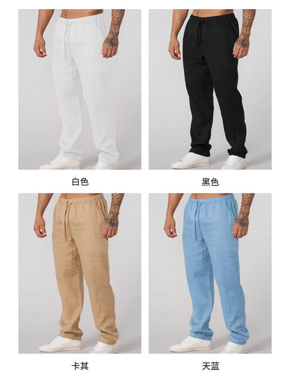 Eclano Men’s Summer Casual Pants – Lightweight Loose Fit Linen with Drawstring