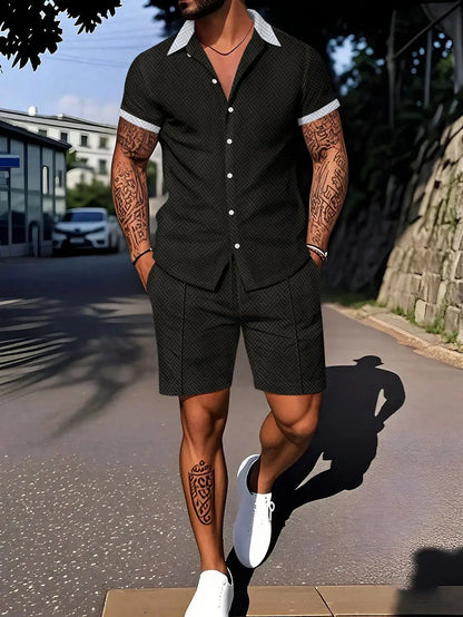 Eclano Men’s Casual Polo Set – 3D Digital Print Polo Shirt & Shorts