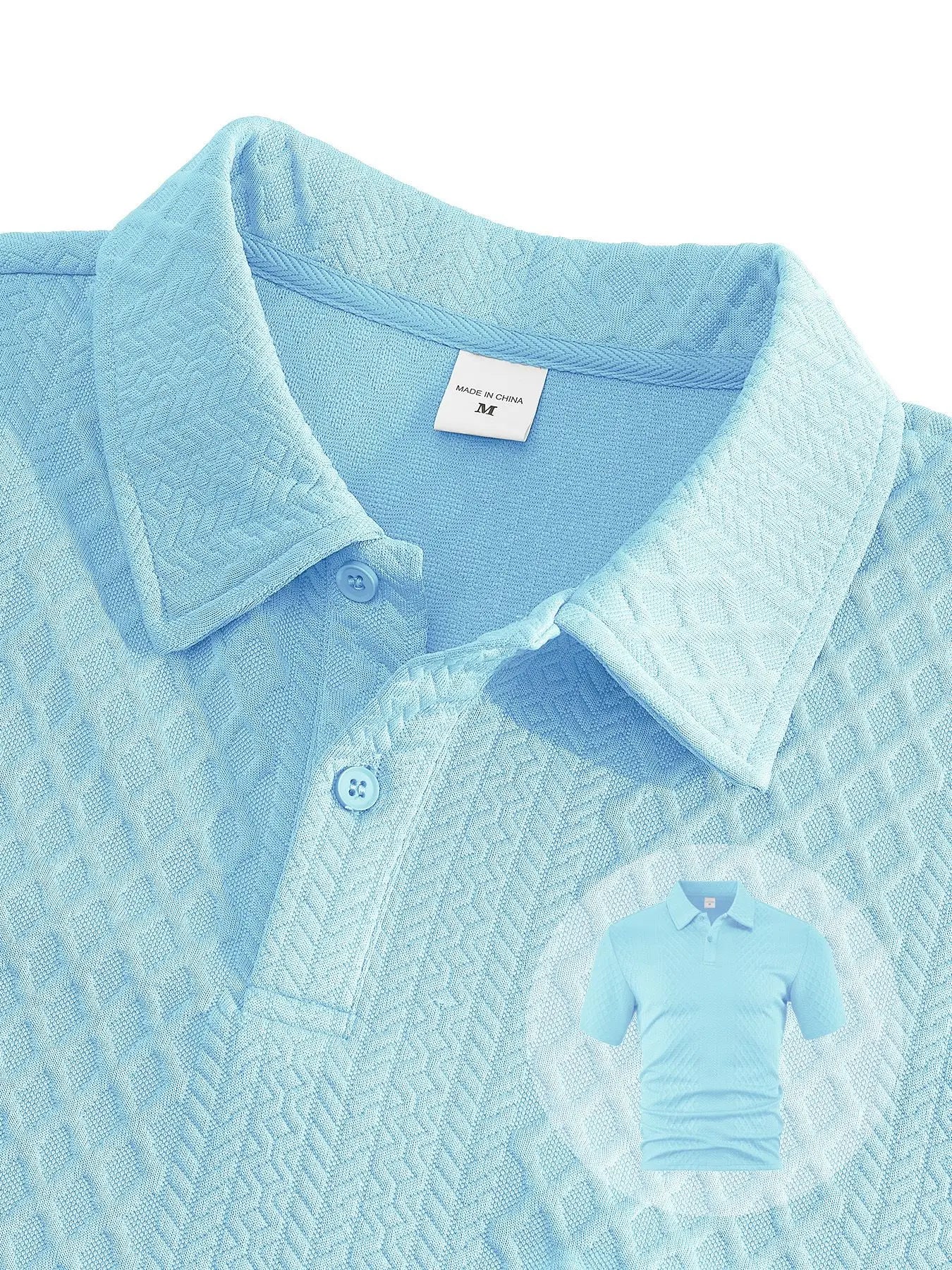 Eclano Men’s Jacquard Polo Set – Short Sleeve Polo Shirt with Lapel & Casual Shorts