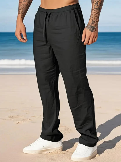 Eclano Men’s Summer Casual Pants – Lightweight Loose Fit Linen with Drawstring