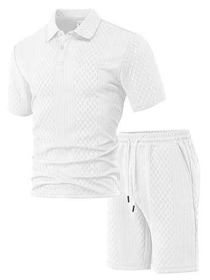 Eclano Men’s Jacquard Polo Set – Short Sleeve Polo Shirt with Lapel & Casual Shorts