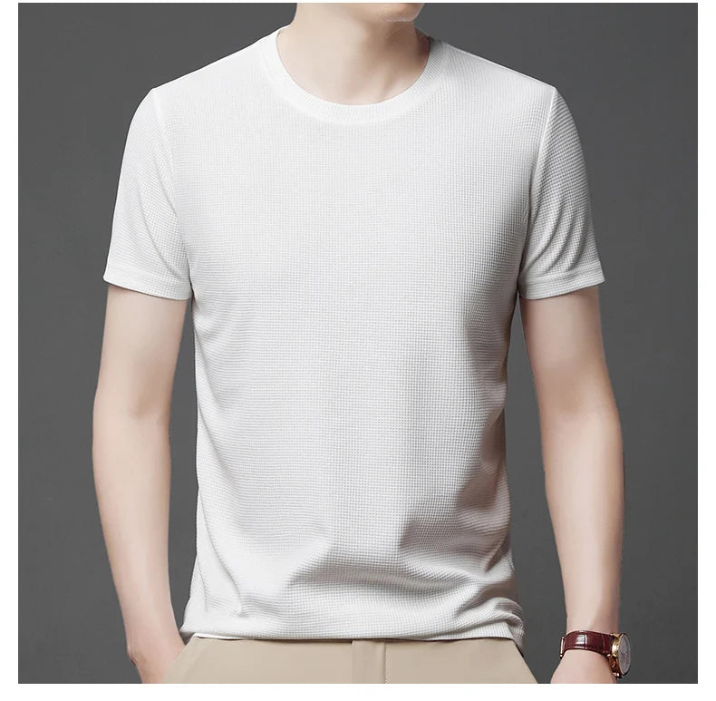Eclano Men’s Summer Waffle Texture T-Shirt – Short Sleeve with Round Neck