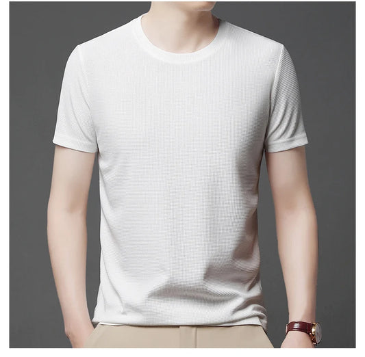 Eclano Men’s Summer Waffle Texture T-Shirt – Short Sleeve with Round Neck