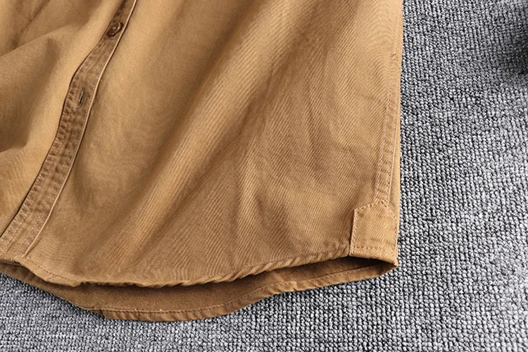 Eclano Men’s Autumn Retro Khaki Work Shirt – Long Sleeve with 3D Pocket