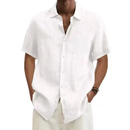 Eclano Men’s Cotton Linen Shirt – Short Sleeve with Turn-Down Collar