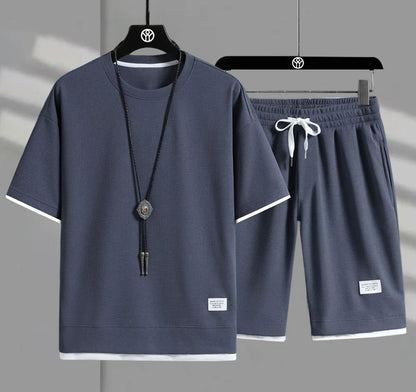 Eclano Men’s Summer Set – Waffle Short Sleeve T-shirt + Five-point Shorts
