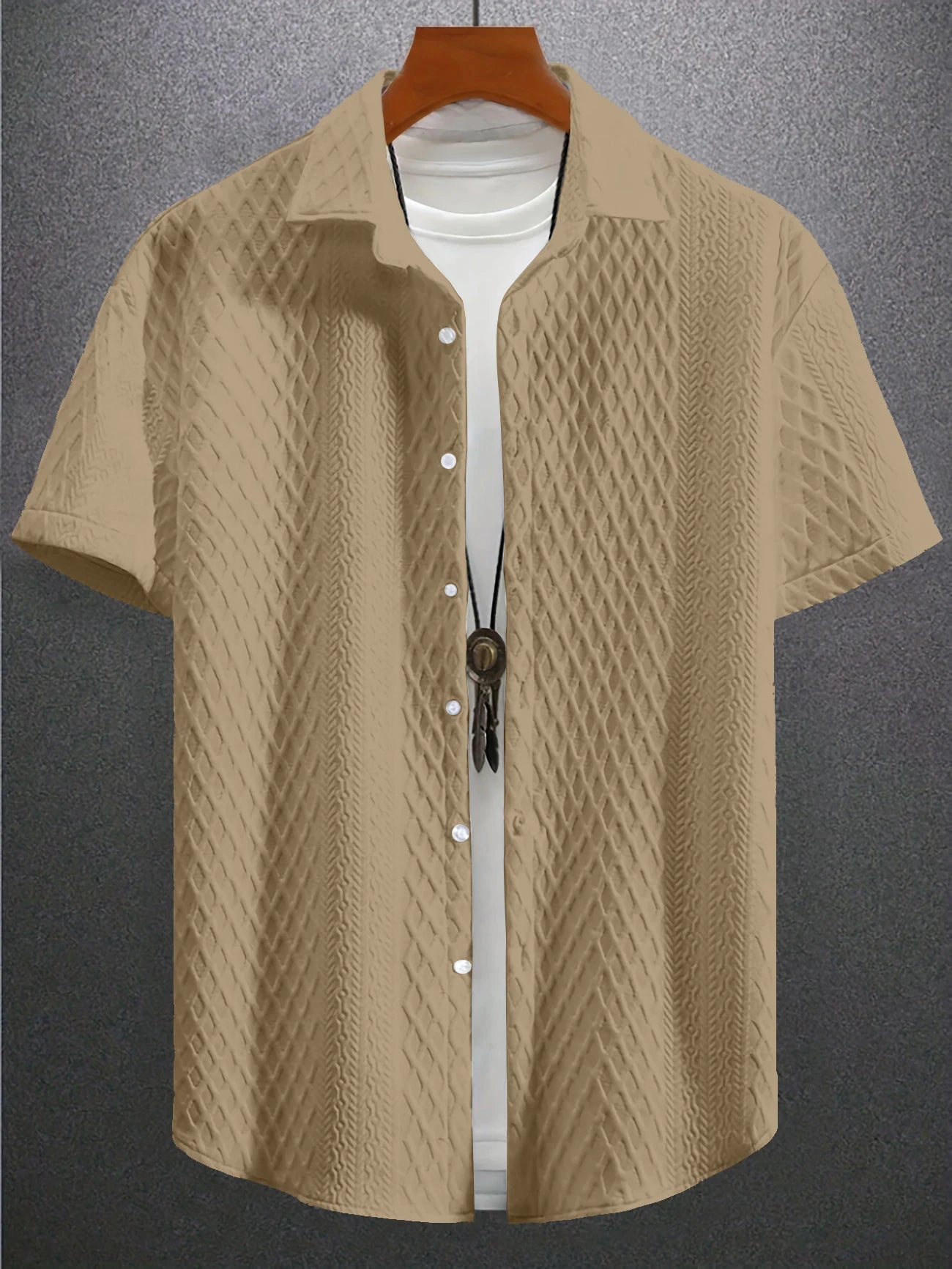 Eclano Men’s Casual Short-Sleeve Shirt – Vintage Jacquard Lapel