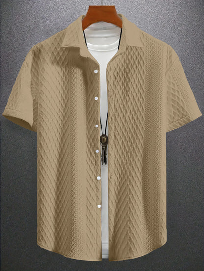 Eclano Men’s Casual Short-Sleeve Shirt – Vintage Jacquard Lapel