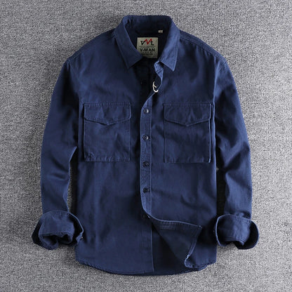 Eclano Men’s Autumn Retro Khaki Work Shirt – Long Sleeve with 3D Pocket