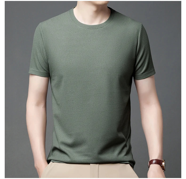 Eclano Men’s Summer Waffle Texture T-Shirt – Short Sleeve with Round Neck