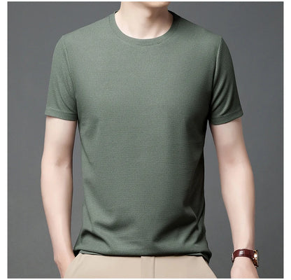Eclano Men’s Summer Waffle Texture T-Shirt – Short Sleeve with Round Neck