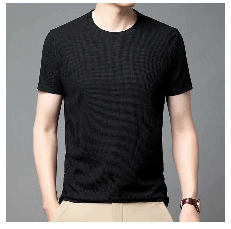 Eclano Men’s Summer Waffle Texture T-Shirt – Short Sleeve with Round Neck