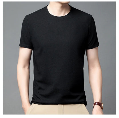 Eclano Men’s Summer Waffle Texture T-Shirt – Short Sleeve with Round Neck