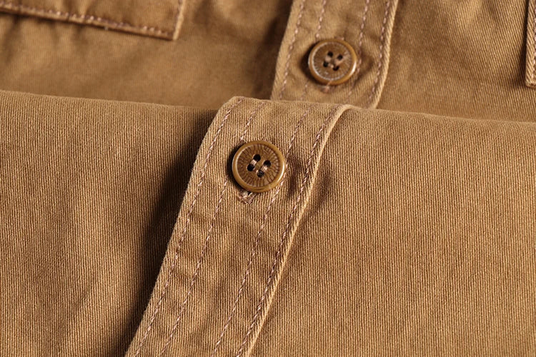 Eclano Men’s Autumn Retro Khaki Work Shirt – Long Sleeve with 3D Pocket